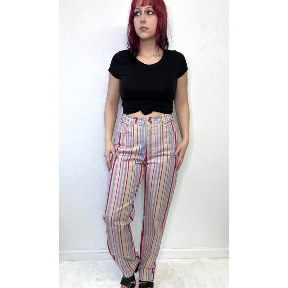 Vintage Y2K 2000s Striped High Waist Mom Jeans Size 10 Maximalist Boho Indie - Picture 5 of 6